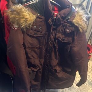 Women's Brown Fur-Trimmed Parka